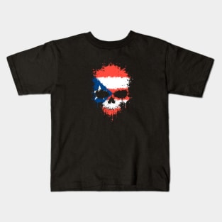Chaotic Puerto Rican Flag Splatter Skull Kids T-Shirt